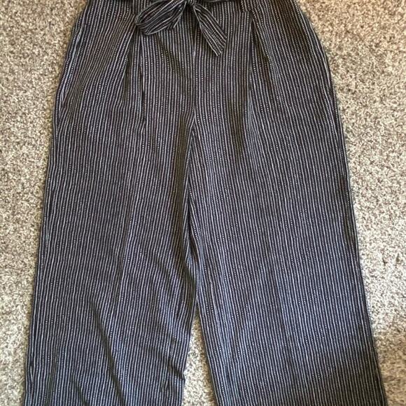 Max studio wide flared pants scrunch waist black white dots small with tie belt - Picture 1 of 7